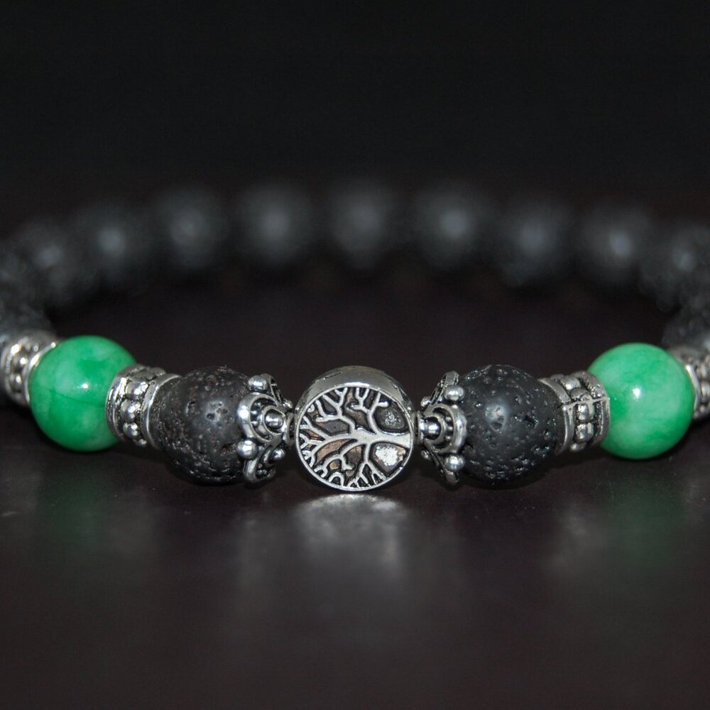 Tree of Life Bracelet,Lava Bracelet,Lave and Jade Beaded Bracelet